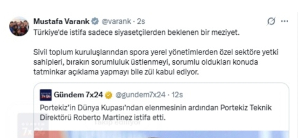 Mustafa Varank'tan İstifa Çağrısı