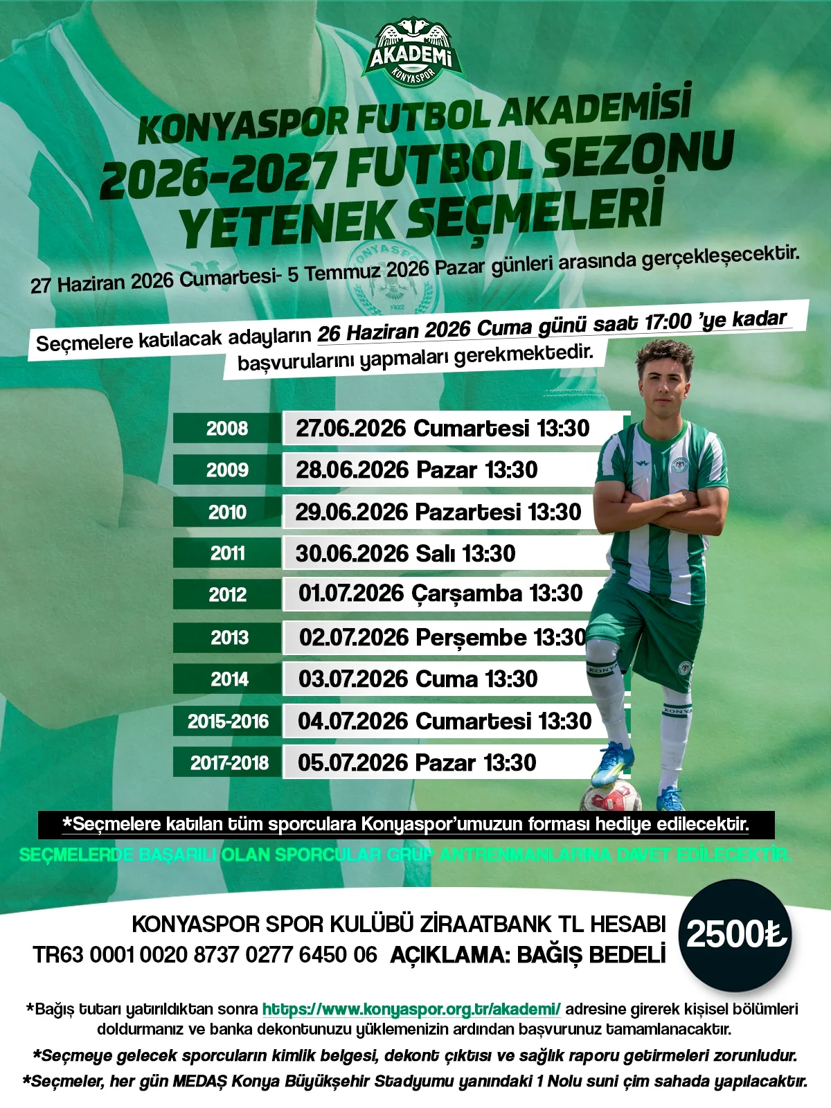 Konyaspor Akademi Yetenek Seçmeleri Başlıyor